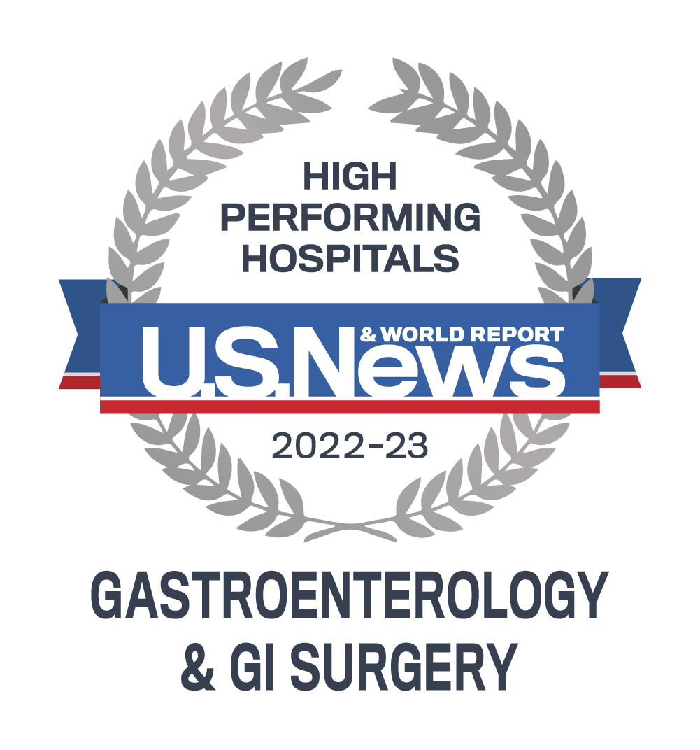 US News & World Report High Performing Hospitals 2022-23 emblem - Gastroenterology & GI Surgery
