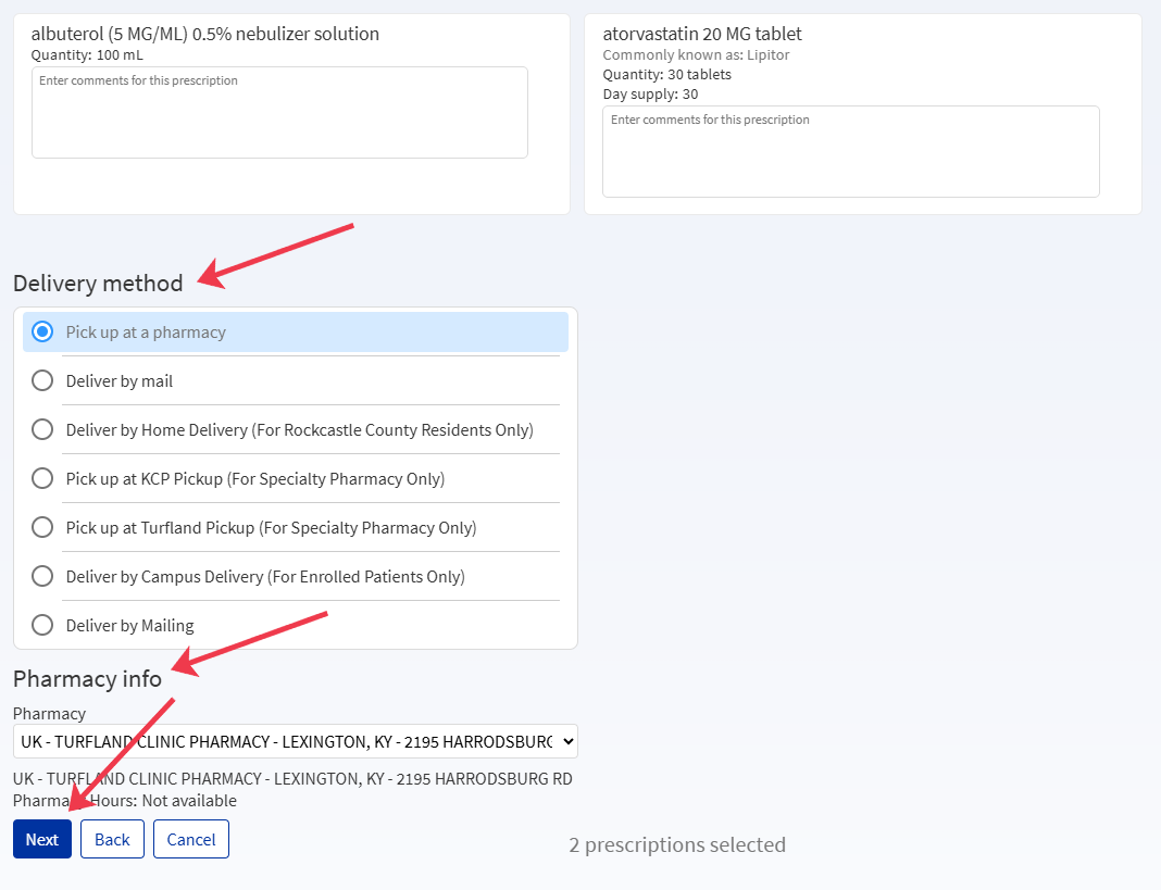 Steps 4-8 screenshot to request refills in MyChart