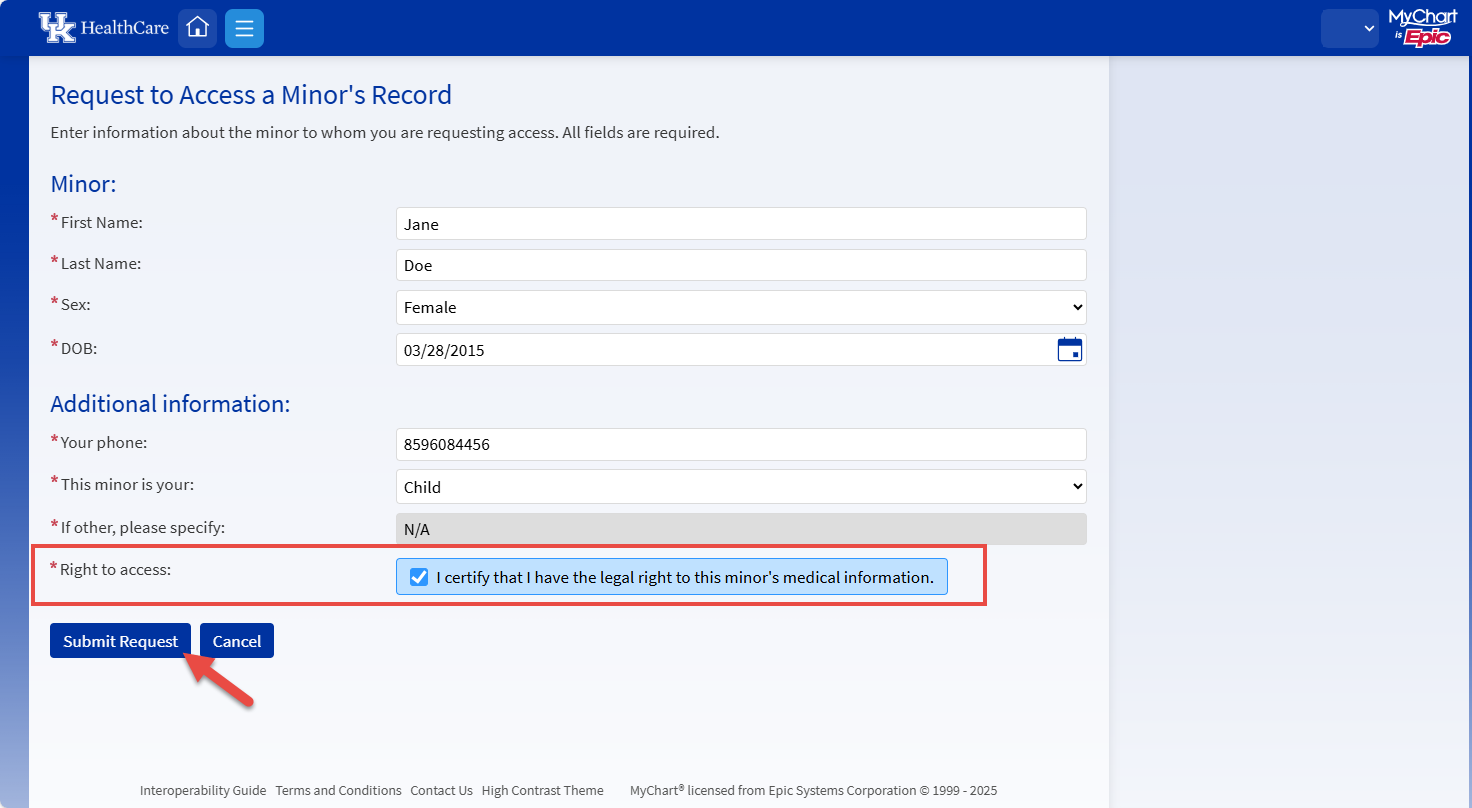 Proxy request form, second step