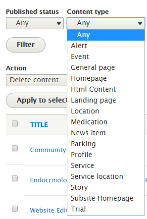 Select content type in Drupal.