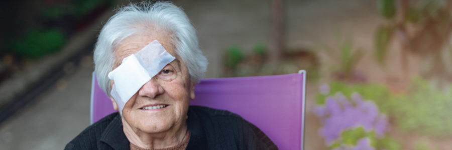 Woman with bandaged eye