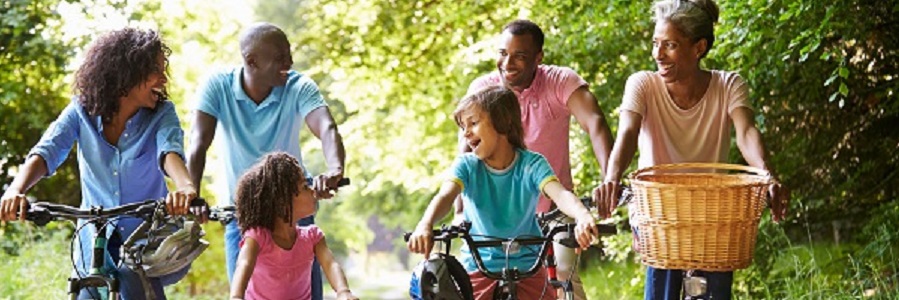 A family bicycling together.