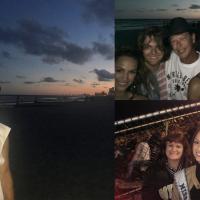 A collection of family photos, including a picture of Gary on the beach, a family selfie from a beach trip, and a selfie of Gary, Maria, and Susan at a sporting event.